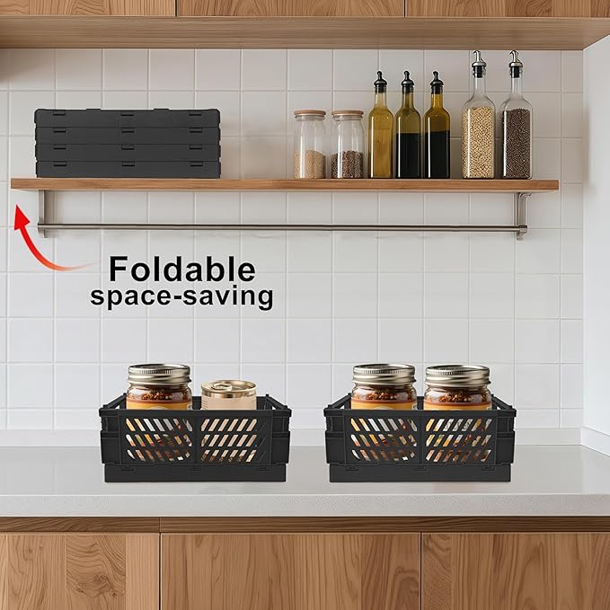 2 Pack Mini Foldable Small Plastic Baskets for Organizing and Storage，Collapsible Storage Crates,Mini Bins for Home Kitchen Bedroom Bathroom Office (Black, Large 10x6.5x4) - Image 6