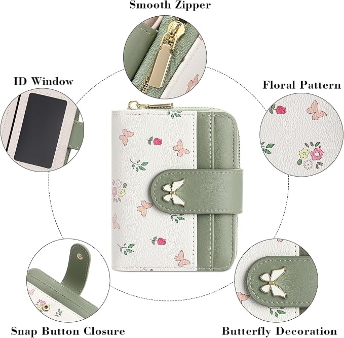 Small Wallet for Women Rfid Bifold Leather Card Holder Wallet With Zipper Pocket - Image 5