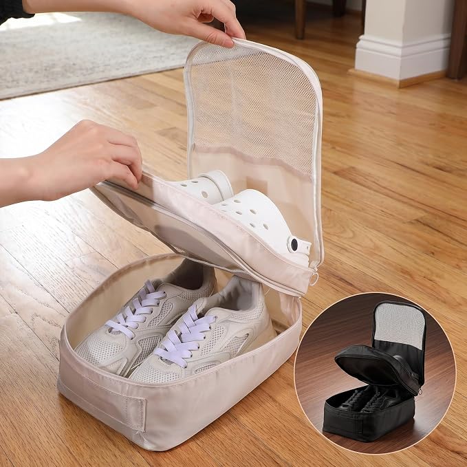 4 Pack Shoe Bags for Travel Holds 2 Pairs Each, Portable Travel Shoe Bag Organizer for Luggage, Durable Oxford Cloth Storage for Women Men (2 Black 2 Beige) - Image 3