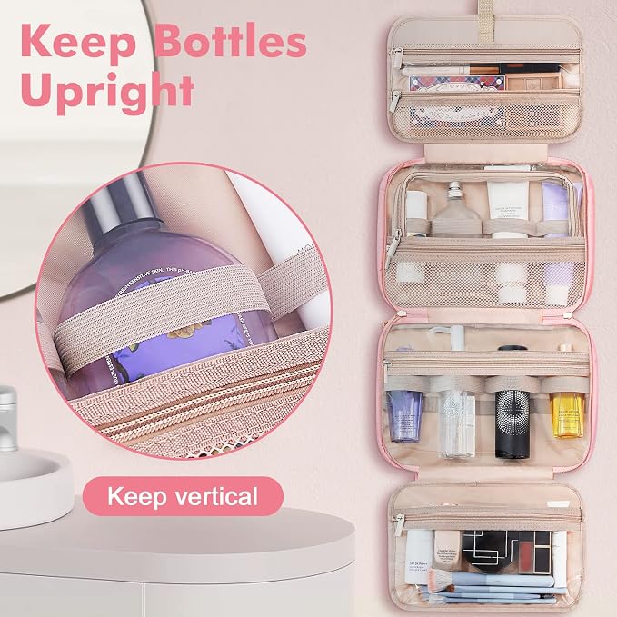 Toiletry Bag for Women, Medium Cosmetic Travel Bag, Hanging Toiletry Bag for Bathroom, Thickened PVC Waterproof Makeup Bag, Toiletries Bag for Travel Business Trips and Camping, Pink - Image 4