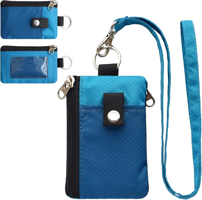 CHENSPRX Minimalist RFID Blocking Small Wallet with ID Window,WaterResistant Zip Id Case Wallet with Lanyard Keychain for Cards,Cash,Travel,Women,Men by CHENSPRX