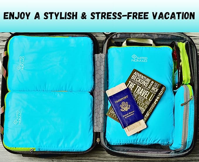 Ultralight Compression Packing Cubes Set, Suitcase and Backpack Travel Organizer Bags (Turquoise, 7Piece) - Image 6