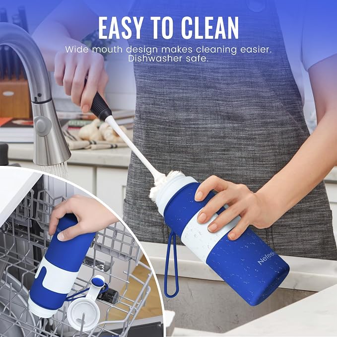 Nefeeko Collapsible Water Bottle, BPA Free 26oz Silicone Water Bottles | Foldable Water Bottles for Travel Sports, Leak-Proof Spill-Proof Portable Water Bottle with Carabiner, Lightweight - Image 5