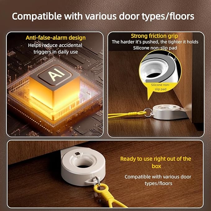 Portable Door Lock with Alarm for Travel - 70dB Anti-Theft Security Door Stopper for 0.27-0.94in Gap, 2-in-1 No Drill Door Stoppers for Home, Apartment, Office, Hotel, Travel - Image 3