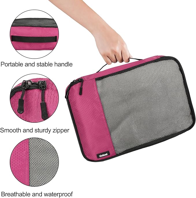 Packing Cubes for Travel Essentials,4 Set Packing Cubes for Suitcases,Lightweight Mesh Luggage Organizer Bag,Pink - Image 3