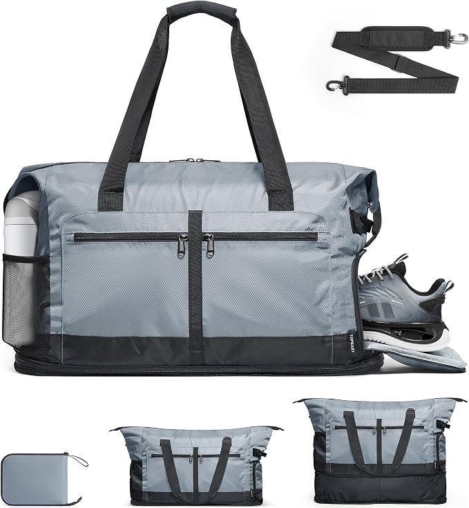 TOPEAST Foldable Travel Bag for Men & Women, 65L Weekender Overnight Duffle Bag for Travel, Expandable Airline Approved Carry-On with Shoe Compartment, Lightweight Personal Item Bag, Water-resistant by TOPEAST
