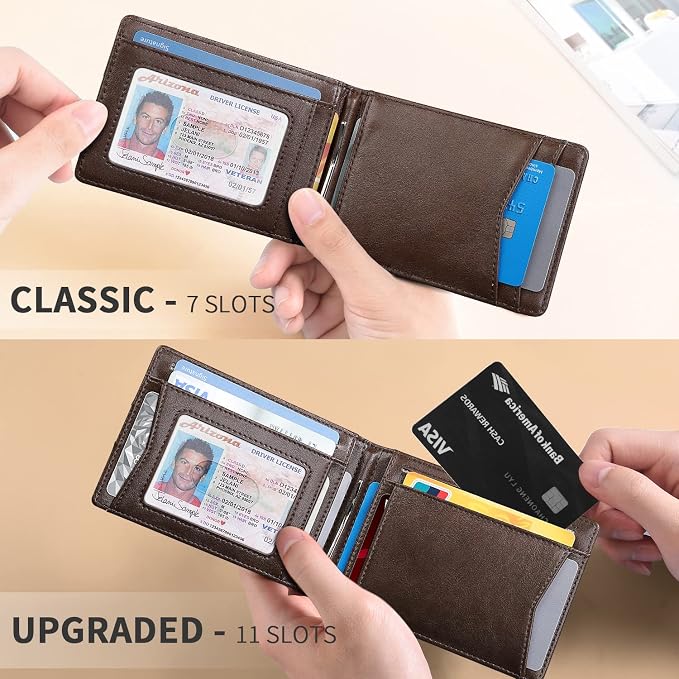RUNBOX Slim Wallet for Men Genuine Leather RFID Blocking Bifold Minimalist Front Pocket Mens Wallet with Money Clip Thin Gift Box - Image 2