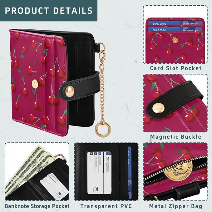 Vector Red Cherry Women's Wallets RFID Blocking,Credit Card Holder Bifold Wallet,Slim Card Cases,PU Leather Travel Wallet for men Girls - Image 5