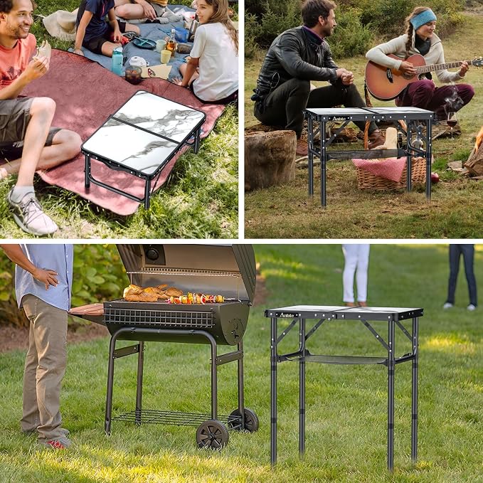 Anbte Folding Camping Table with Storage Net, 3 Adjustable Height Max 28" | Aluminum Small Folding Table Portable, Lightweight Camping Table for Outdoor Indoor Travel Picnic Beach, 24"x 16", White - Image 4