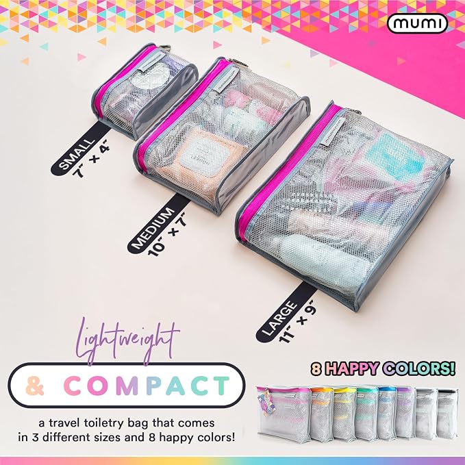 MUMI Travel Toiletry Bag Set of 3 - Clear TSA Approved, Yellow | Water-resistant makeup organizer pouches for skincare, cosmetics & travel accessories - Image 8