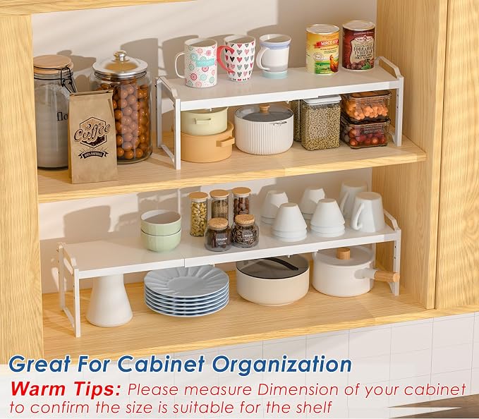 Metal Storage Shelves For Kitchen Pantry, Cabinet Shelf Organizer, Adjustable Height, Expandable Length, Stackable Design,50 LBS Load Capacity, For Dishes Spices Cans Plates Cans Bottles Cups Mugs - Image 4