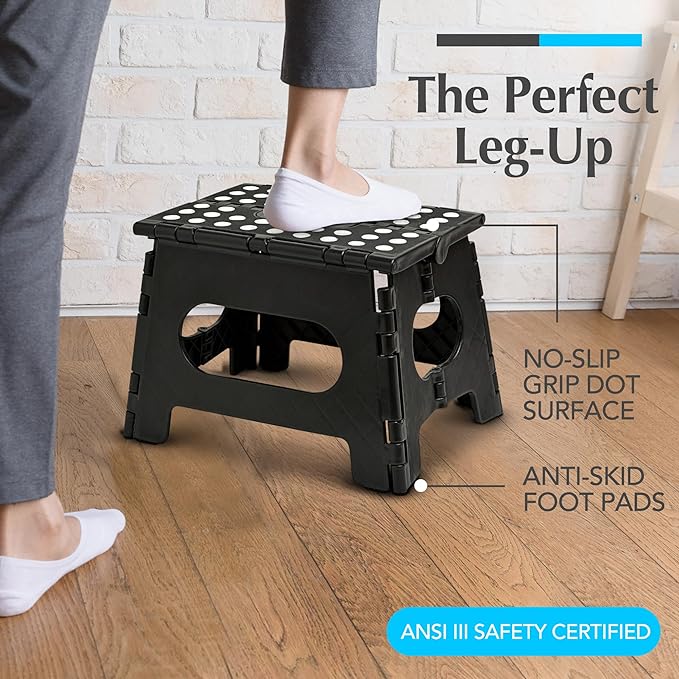 Handy Laundry Folding Step Stool 9 Inch, Black, Non-Slip Holds 300 lbs | 9 Inch, Black, Foldable Collapsible Step Stool, Non-Slip, Holds 300 lbs, Kitchen Bathroom Bedroom, Adults - Image 2