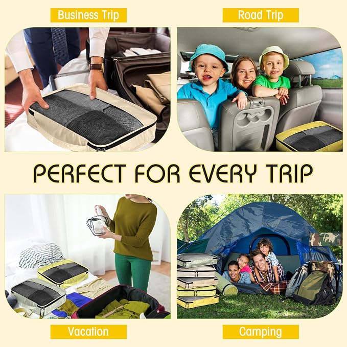 5 Pcs Packing Cubes for Suitcase Large Travel Cubes Carry on Luggage Organizer Bags for Clothes Accessories(M,Yellow) - Image 9