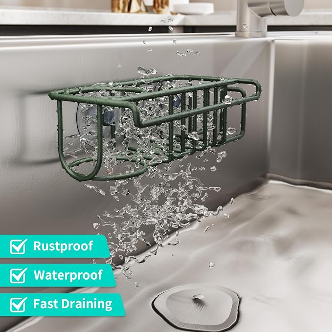 HapiRm Sink Caddy Sponge Holder - No Drill Sponge Holder for Kitchen Sink, Rustproof and Waterproof Kitchen Organizer - Green - Image 3