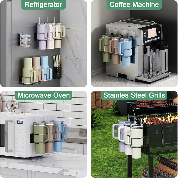 Magnetic Cup Holder for Fridge, Aufworld Tumbler Organizer with 8-Hook Rack, Fits 20/30/40 oz Stanley Cups, Accessory Storage with Lid & Straw Holder, Water Bottle Organizer for Kitchen Refrigerator - Image 7