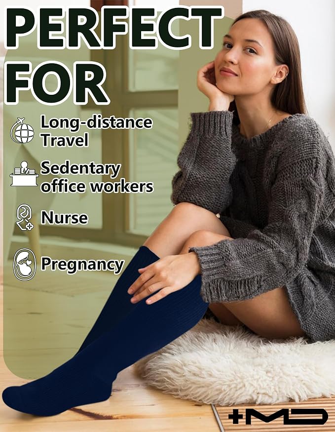 +MD 3 Pairs Bamboo Viscose Compression Socks for Women Men 15-20mmHg Knee High Support Stockings for Pregnancy Nurse Travel - Image 6