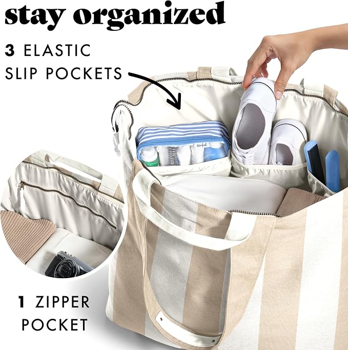 Fit & Fresh All The Things XL Beach Bag for Women, Oversized Travel Tote | Zip Closure, 3 Interior Pockets, 1 Large Zip Pocket, Dual Carry Handles, Canvas Weekender - Pool, College, Laundry, Groceries - Image 4