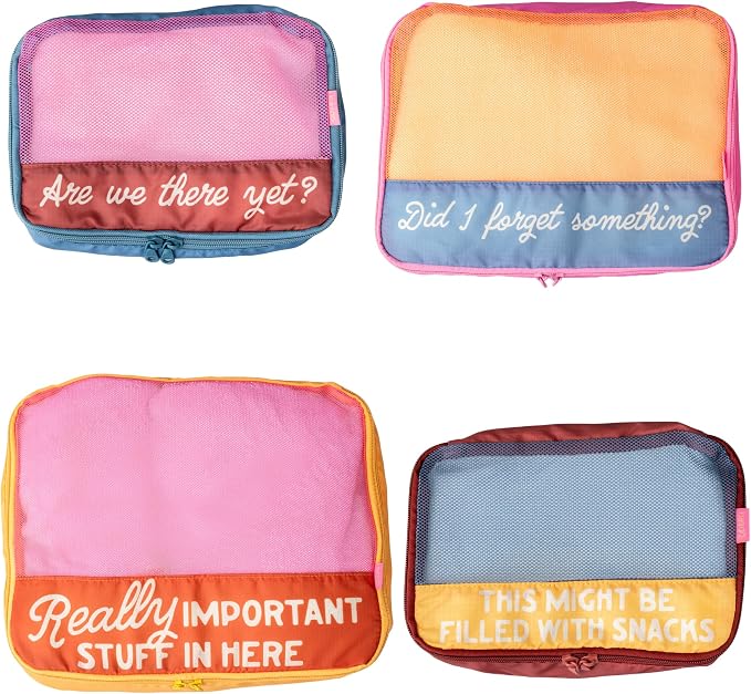 ban.do Packing Cube Set of 4, Really Important Stuff | Polyester and Mesh Packing Organizers, Includes 4 Foldable Luggage Packer Bags in Various Sizes with Quote Designs by bando