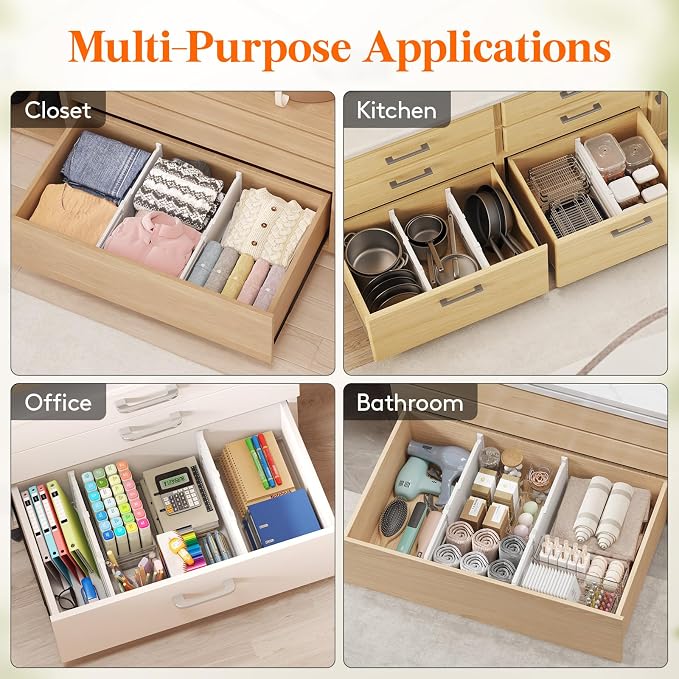 Lifewit 8" Tall Drawer Dividers, Adjustable Deep Drawer Organizer Clothes | 6 Pack 13.8"-22.2" Expandable White Plastic Separators for Dresser, Kitchen, Cabinet, Closet, Office Organization & Storage - Image 7