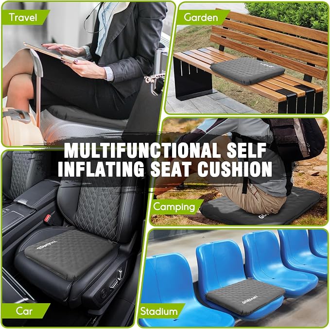 Inflatable Seat Cushion, Self-Inflating Memory Foam Stadium Seats Cushion Lightweight & Compact Chair Sitting Pad Airplane Cushion for Long Flight Travel Outdoor Camping Car Bleachers Office - Image 7