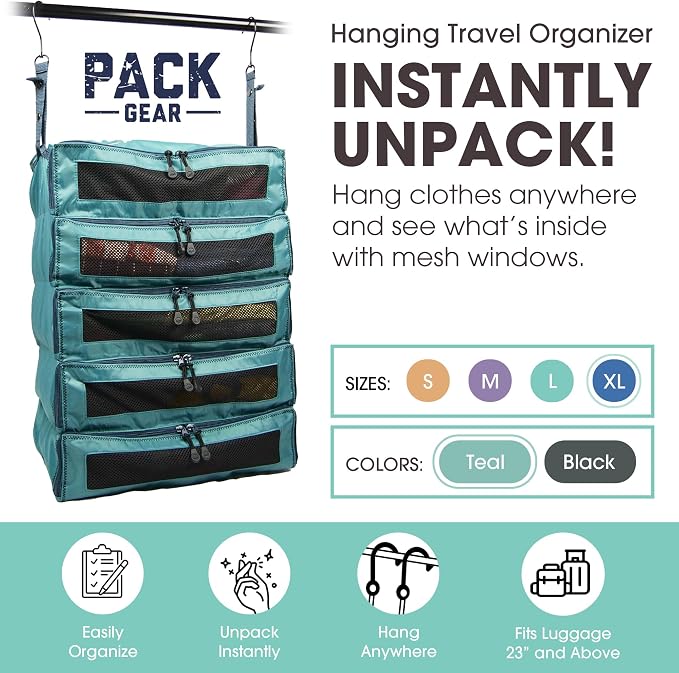 Hanging Suitcase Organizer - Our XL Hanging Luggage Organizer Perfectly Fits Any Suitcase - Our Packing Cubes for Travel Use Mesh Windows to Make Finding Any Outfit Easy (Green, XL) - Image 2