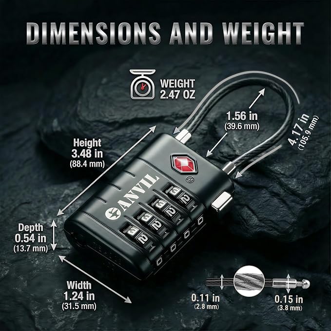 ANVIL TSA Approved Luggage Locks with Search Alert Indicator, 4-Digit Combination Suitcase Lock, Advanced TSA008 Core Heavy Duty Anti-Theft Travel Lock for Double Zippers, Backpacks - Image 8