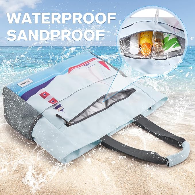 G4Free Beach Bag, Waterproof Sandproof Beach Tote Bag, Large Capacity Foldable for Women - Image 3