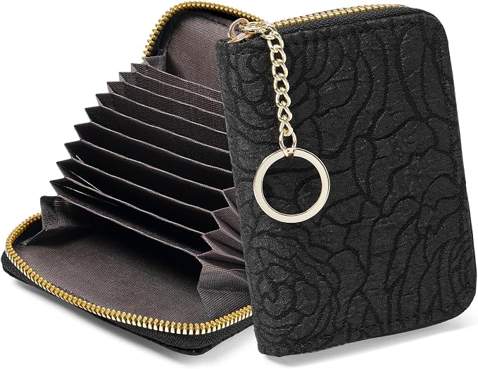 RNIEGA Credit Card Holder RFID Blocking Small Wallet for Women Vegan Leather Card Case Wallets with Zipper Keychain by RNIEGA