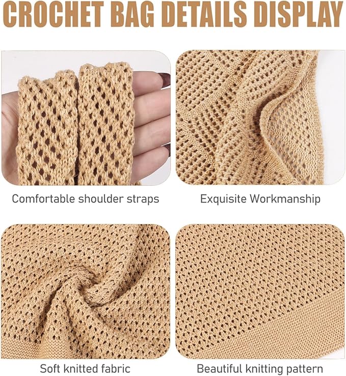 COOKOOKY Crochet Beach Tote bag Summer Beach Bag for Women Aesthetic Mesh Tote Bag Hippie Bag Knit Bag - Image 5