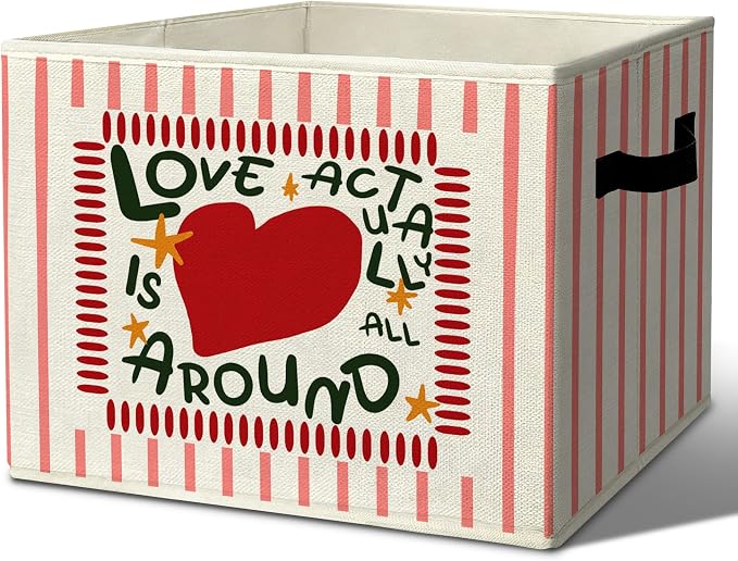 Heartwarming Comforting Star Storage Bins Box with Handles Organizer Basket | cheerful heart foldable basket for organizing, pink stripe collapsible toys clothes for nursery bedroom playroom, 10x14 in by Unknown
