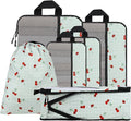 U+U 6 Set Compression Packing Cubes, Travel Organizers (Sage Green Cherry) | Space-Saving & Drawstring Bag Included by UU