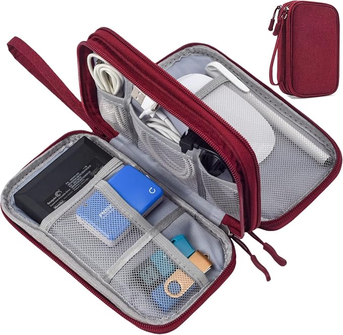 CAOODKDK Electronics Accessories Organizer Pouch Bag, Travel Universal Organizer for Cable, Charger, Phone, SD Card, Business Travel Gadget Bag (Wine Red) by Unknown