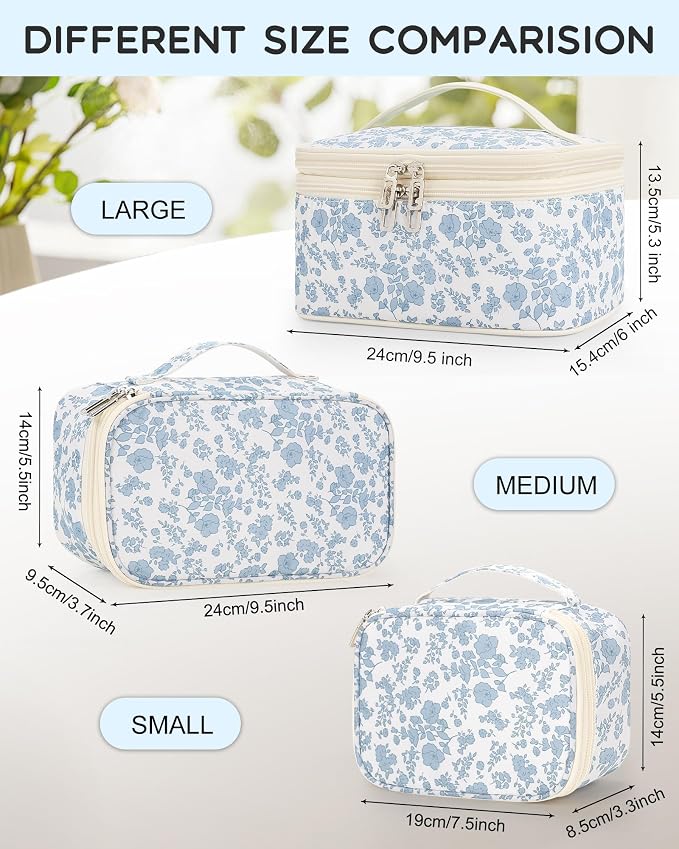 Relavel Travel Makeup Bag, Floral Cosmetic Bag with Brush Compartment | Large Portable Makeup Pouch for Women with Handle, Double Layer Makeup Organizer Toiletry Bag for Travel-size Necessaries - Image 7