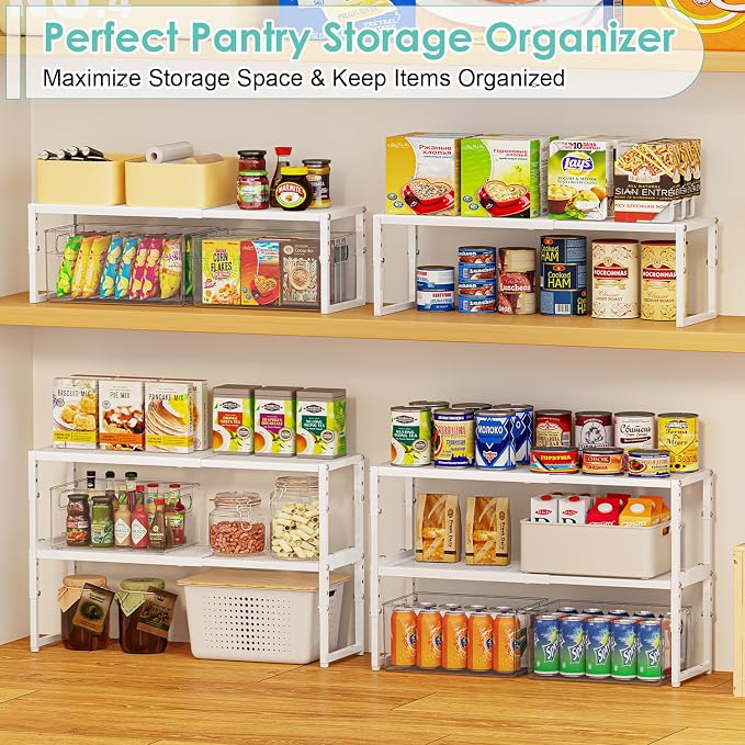 2 Pack Expandable Cabinet Shelf Organizer, Adjustable Kitchen Countertop Metal Storage Shelves Organizers, Stackable Kitchen Counter Pantry Cupboard Storage Rack, 30LBS Load Capacity,15.5"-25.5" Long - Image 6