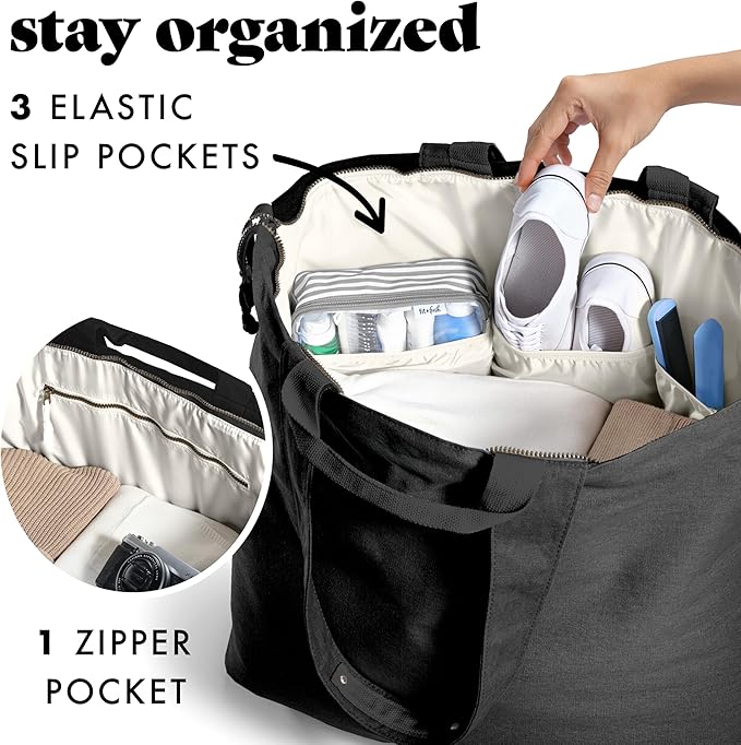 Fit & Fresh All The Things XL Beach Bag for Women, Oversized Travel Tote | Zip Closure, 3 Interior Pockets, 1 Large Zip Pocket, Dual Carry Handles, Canvas Weekender - Pool, College, Laundry, Groceries - Image 4