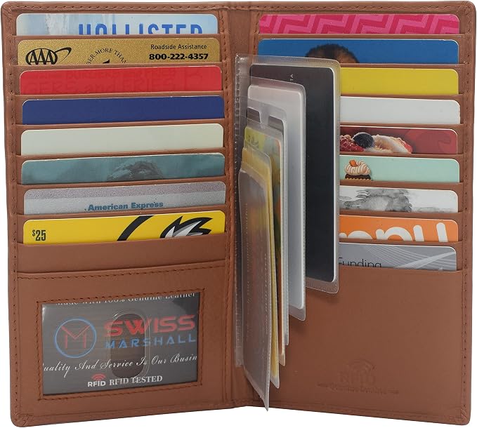 Marshal Bifold Leather RFID Blocking Wallet For Men & Women | Genuine Leather Holder With 19 Slots, 2 Bill Compartments & ID Window | For Credit/Debit Cards, Money & More (CN Tan) - Image 2