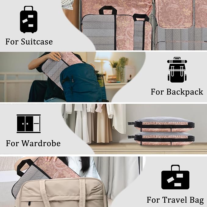 U+U 10 Set Compression Packing Cubes, Travel Organizers (Paisley Pattern) | Space-Saving & Complete Travel Set - Image 9