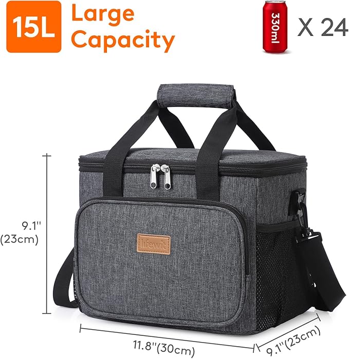 Lifewit Large Lunch Bag, Insulated Lunch Box, Soft Cooler Cooling Tote for Adult Men Women, Dark Gray 24-Can (15L) - Image 4