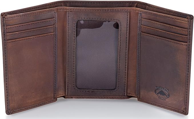 Stealth Mode Trifold Leather Wallet for Men with RFID Blocking (Brown) | Top Grain Napa Leather, 9 Card Slots, ID Window, Gift Box – Gift for Dad, Husband, or Son by StealthModeWallets