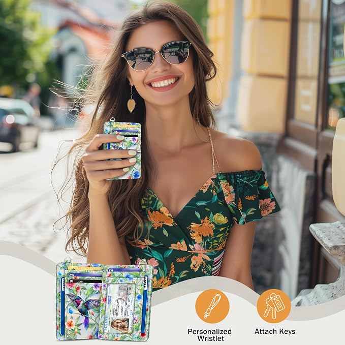 Yonlevres Hummingbird Credit Card Holder Slim RFID Wallet Women Small Cute | Front Pocket, Handy, RFID Blocking, Woman Girls Ladies Gifts, D-ring for Keychain,Thin Mini Card Case, ID Window, PU Leather - Image 2