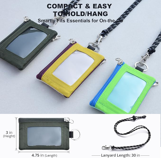 RFID Blocking Travel Wallet with Adjustable Lanyard, Small Nylon Zipper Pouch and Badge Holder for ID, Credit Cards, Cash, Keys, Commuters (AmyGreen) - Image 4
