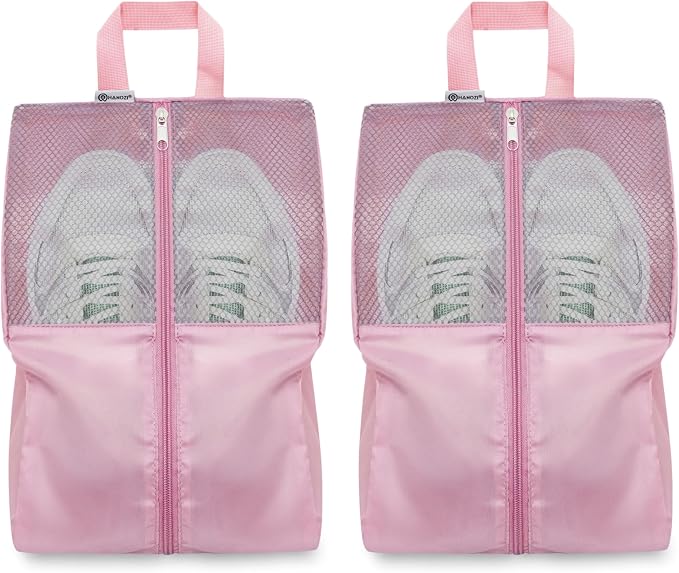 Shoe Bags For Travel, Used As For Storage or Shoe Travel Bag, Featuring Waterproof Nylon Sneaker Bag. (Light Pink, 2 Pack, Medium) by HANOZI