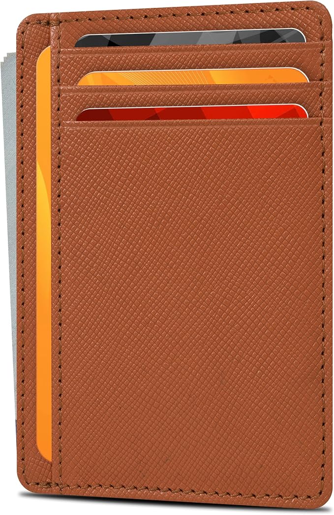 Slim Minimalist Leather RFID Blocking Front Pocket Wallet, Cognac by OakLeathers