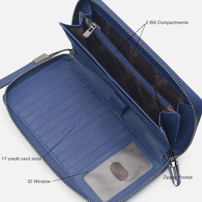 Bveyzi Women RFID Blocking Wallet Leather Zip Around Phone Clutch Large Capacity Ladies Travel Purse Wristlet - Image 3