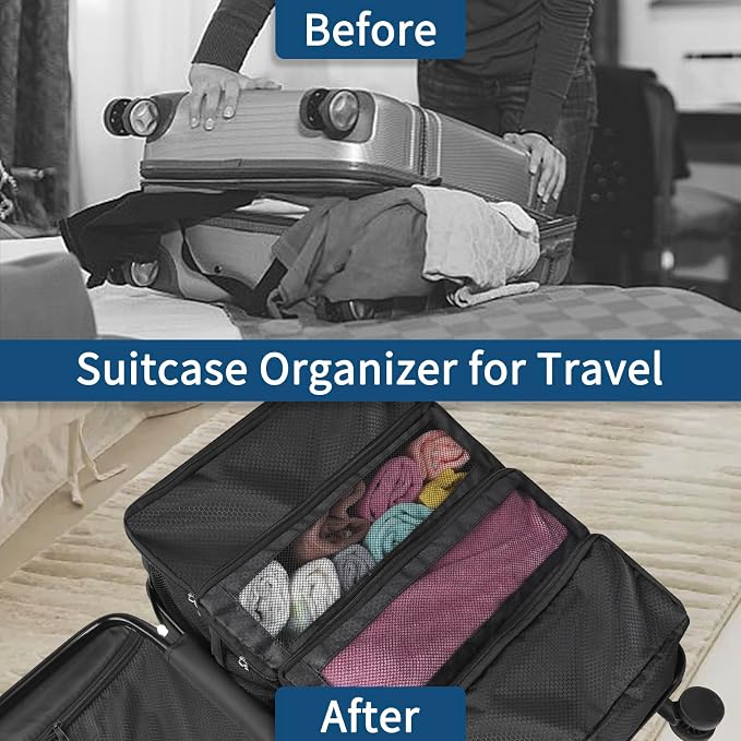 esouler Suitcase Organizer, Travel Luggage Organizer hanging packing cubes for travel，portable hanging travel shelves Collapsible closet organizer for Carry-on (Black, Medium) - Image 3
