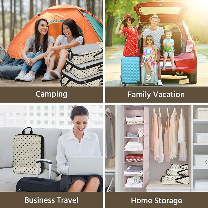 7 Pcs Compression Packing Cubes for Travel, Waterproof Suitcase Luggage Backpack Organizer with Toiletry Bag Travel Essentials for Women/Men-Polka Dots - Image 7