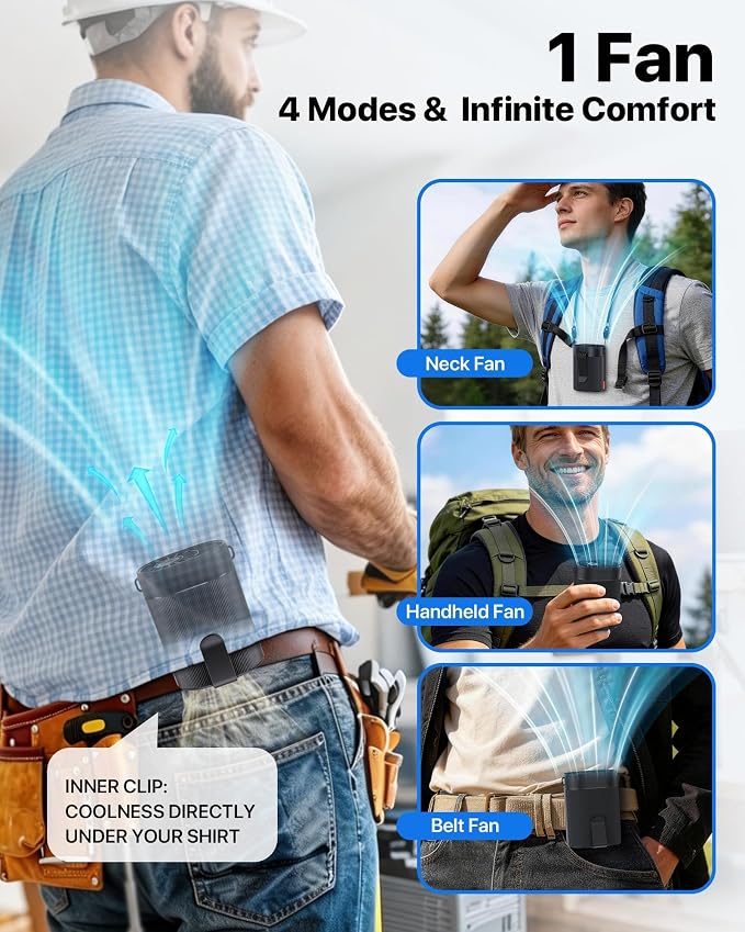 2026 AI Portable Waist Fan, 4-Speed Clip on Personal Fan, Up to 25H Wearable Belt Fan, 4-in-1 Cooling Lightweight Hands-Free Neck Shirt Fan Gift for Camping, Outdoor, Jobsite - Image 5