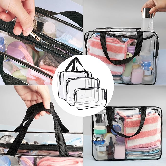 Clear Toiletry Bag Quart Size Bag Travel Makeup Cosmetic Bag PVC Toiletries Cosmetic Pouch for Women Men 3PCS (L+M+S) - Image 5