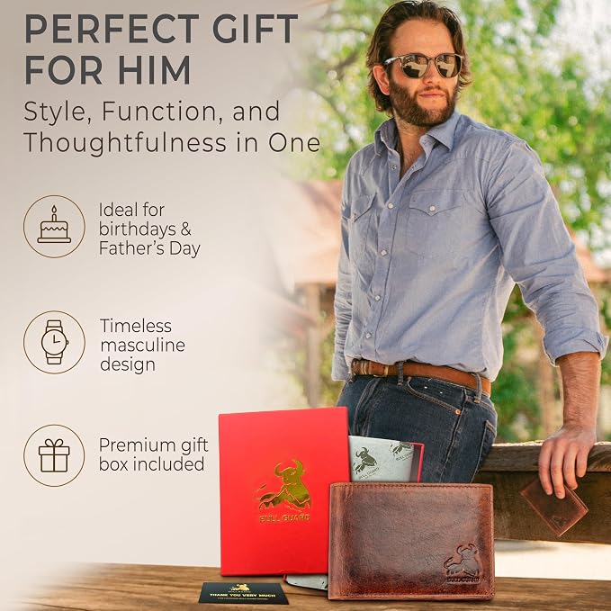 BULL GUARD Expedition Series Bifold Leather Wallet for Men RFID Blocking, Top Grain Cowhide, Flip-Up ID Window, Compact & Durable Everyday Carry Wallet for Travel, Work & Outdoors, Ready to Gift - Image 6