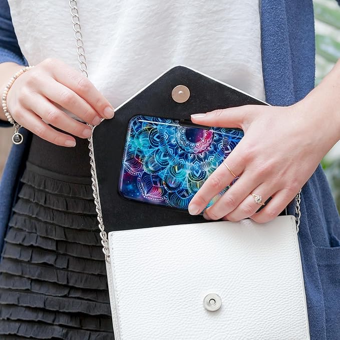 Mayski Credit Card Holder for Women RFID Blocking Wallet, Mandala | Card Wallets for Women Small Mini Business Metal Accordion Aluminum Alloy Hard Case for Men - Image 7